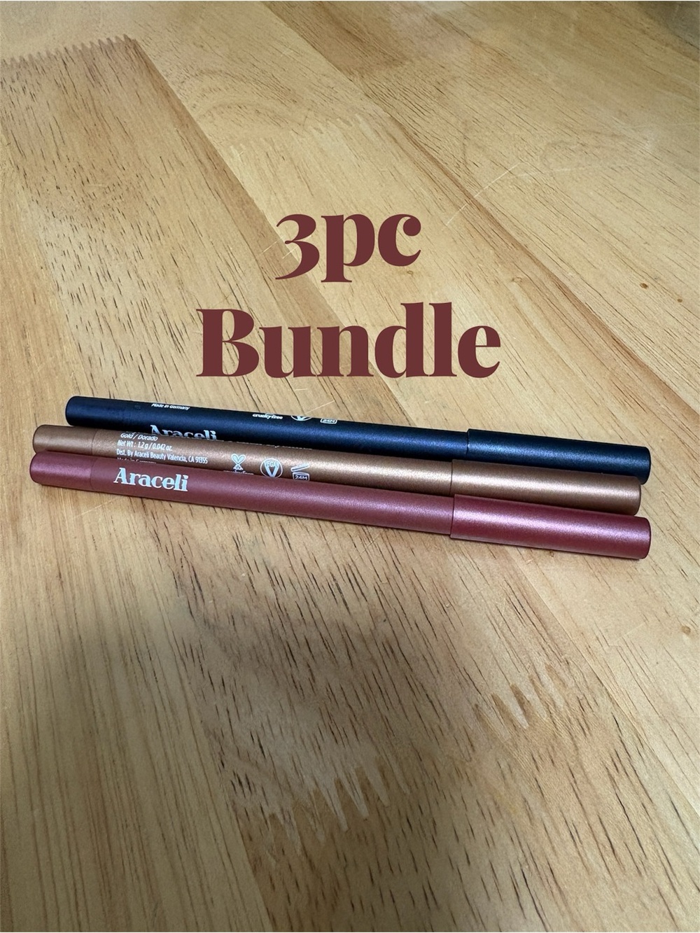 Araceli Gel Pencil Eyeliner ~ Bundle of 3, SANGRIA, NAVY, GOLD, 3x0.042oz, NWOB